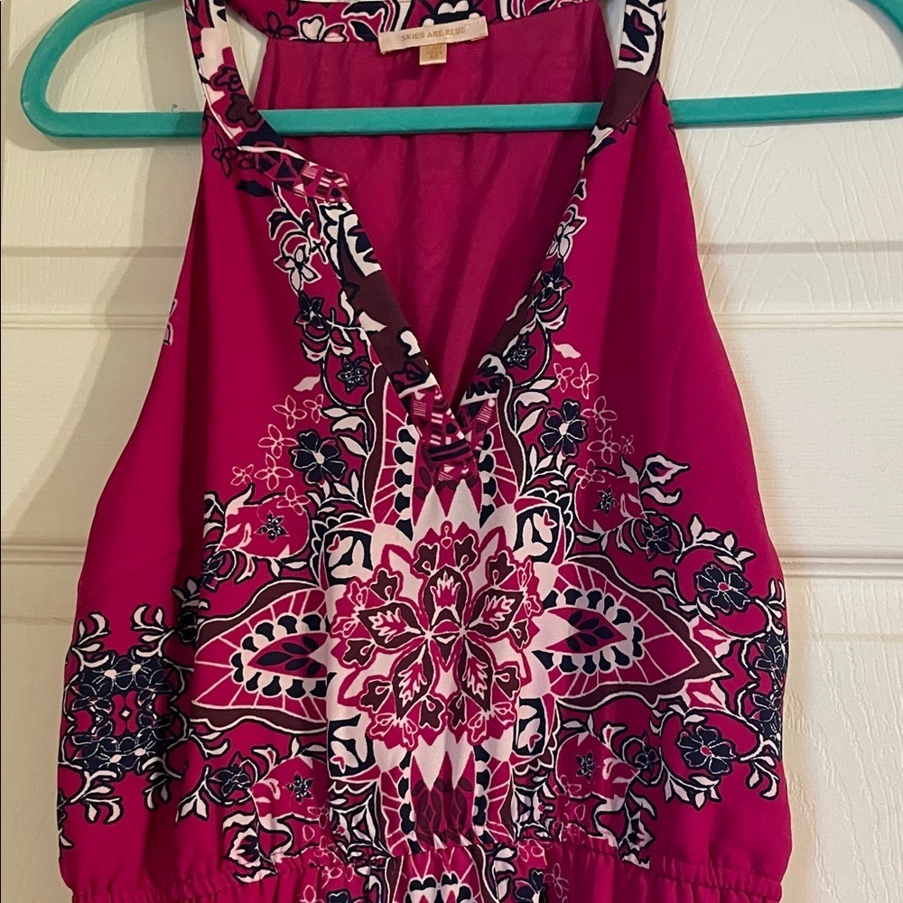Skies Are Blue Magenta and White Patterned Midi Dress Screams  elegant and FUN - Picture 4 of 6